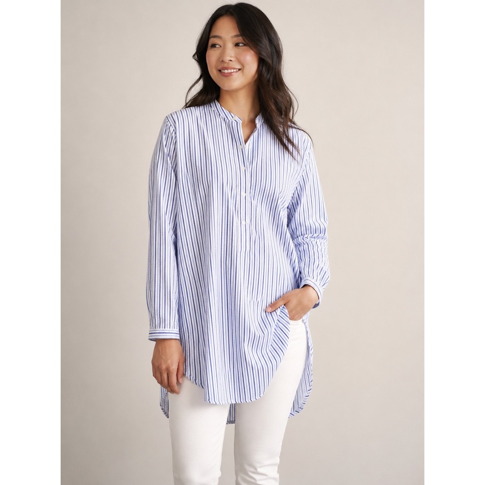Tuckernuck Tunic Top sz S Blue White Striped Seersucker preppy relaxed money